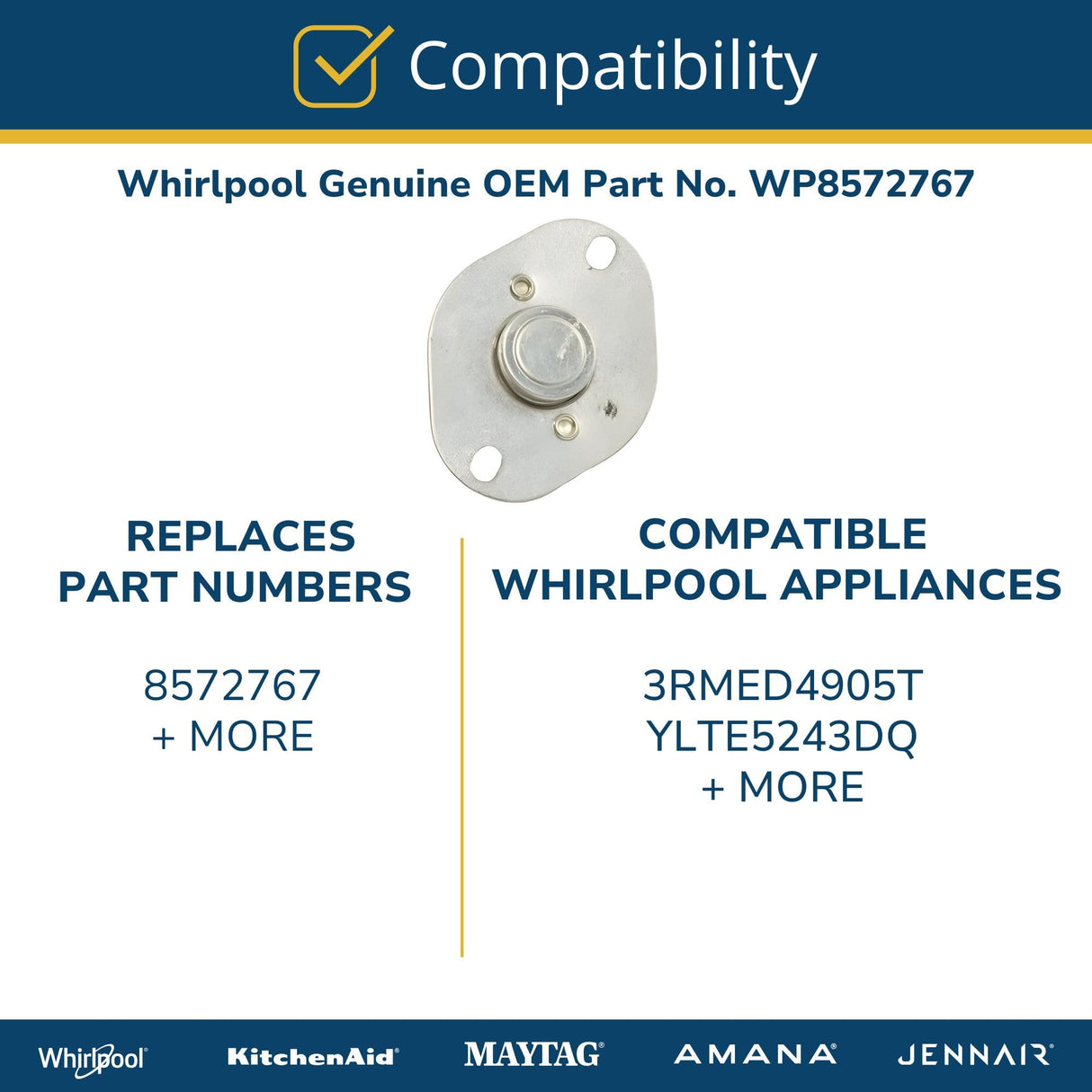 Whirlpool WP8572767 Genuine OEM Front Load Dryer Thermal Cut Off Fuse