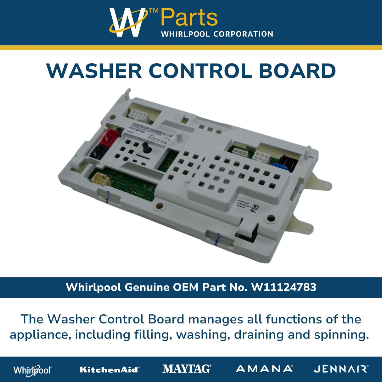 Whirlpool W11124783 Genuine OEM Washer Control Board Replacement Part - Replaces W10862206, W10915609, W10888108, W10916467, and W10897776