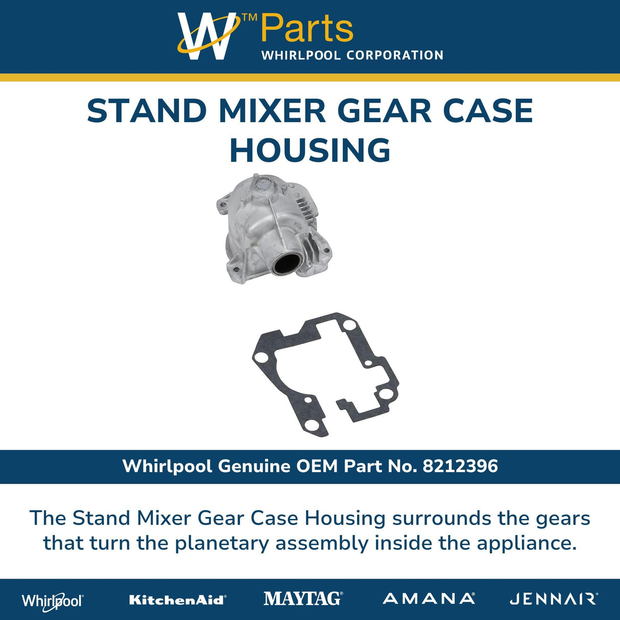 Whirlpool 8212396 WP4389155 OEM Stand Mixer Gear Case Housing, Gray