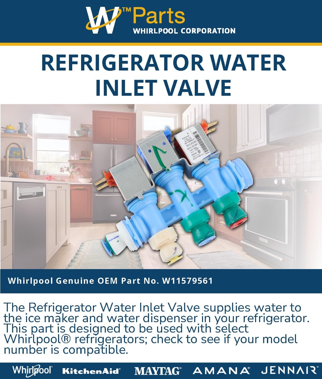 Whirlpool W11579561 Genuine OEM Refrigerator Water Inlet Valve