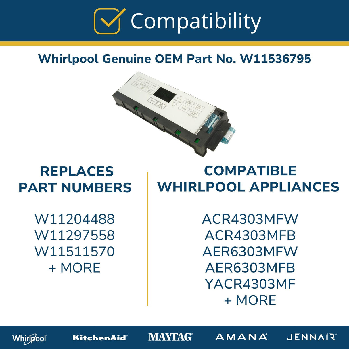 Whirlpool W11536795 Genuine OEM Range Oven Control Board