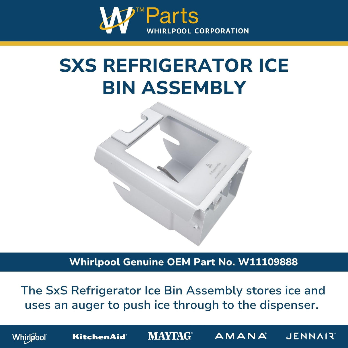 Whirlpool W11109888 Genuine OEM SxS Refrigerator Ice Bin Assembly Replacement Part