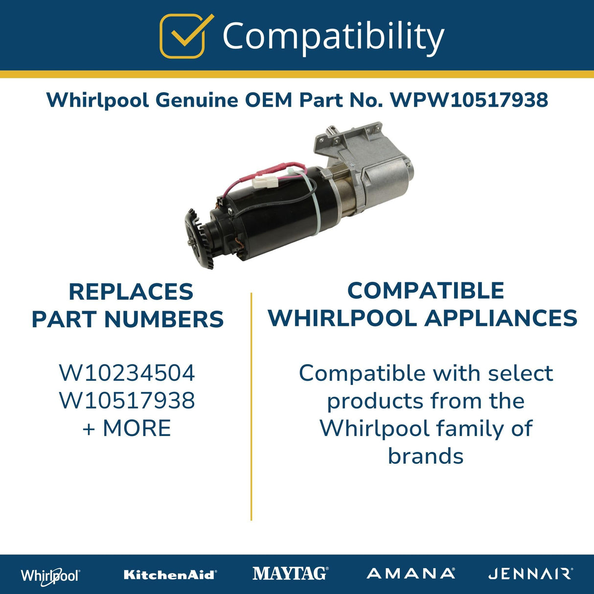 Whirlpool WPW10517938 OEM Stand Mixer Motor, Black
