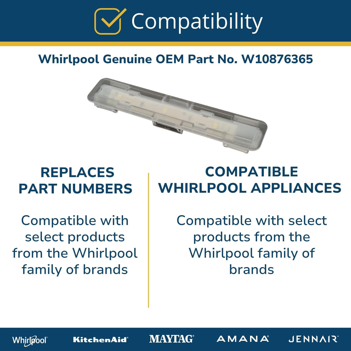 Whirlpool W10876365 Genuine OEM Refrigerator/Freezer LED Light Replacement Part
