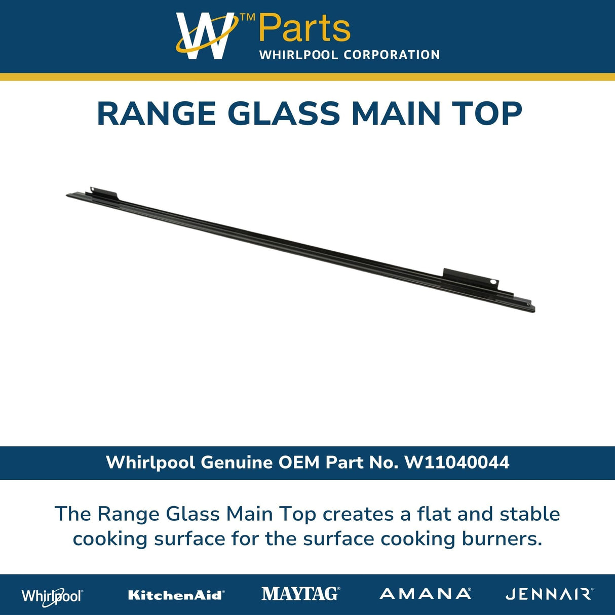 Whirlpool W11040044 Genuine OEM Range Glass Main Top Replacement Part - Replaces W10825867