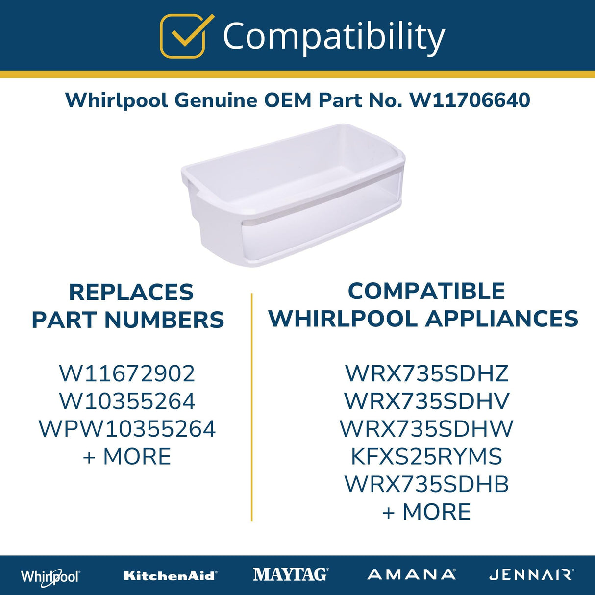 Whirlpool W11706640 Genuine OEM Refrigerator Door Shelf Bin 