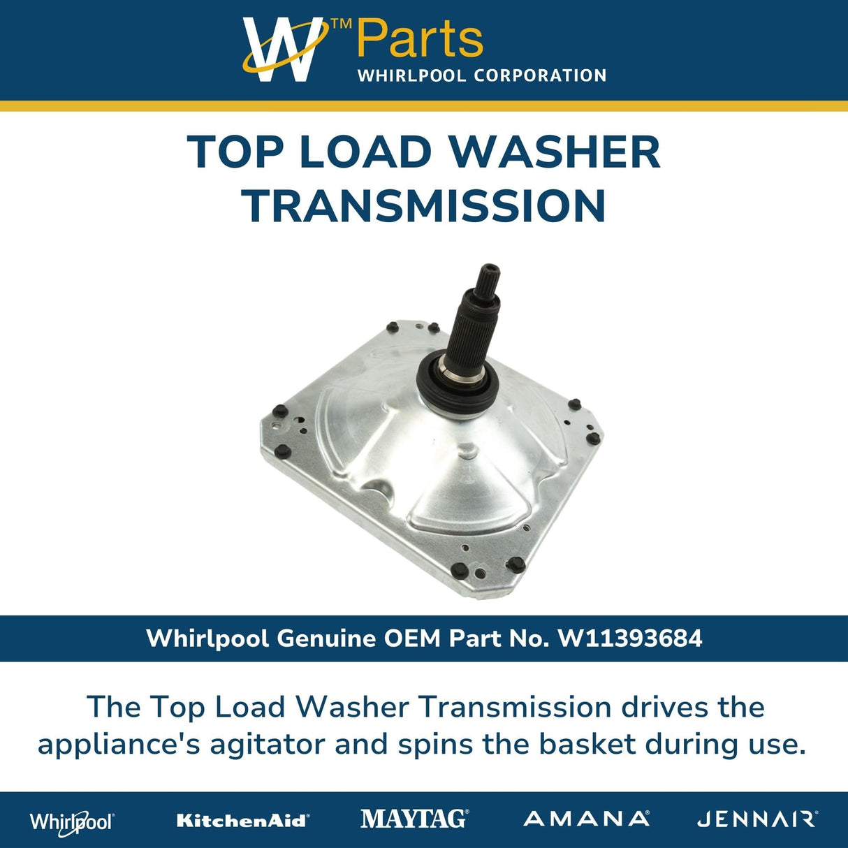 Whirlpool W11393684 Genuine OEM Top Load Washer Transmission Replacement Part - Replaces W10006491 and W11287287