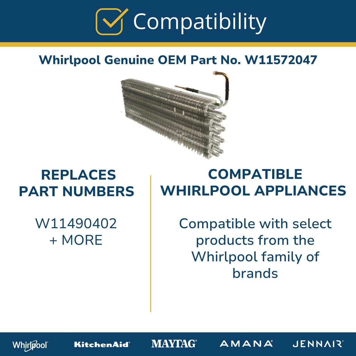 Whirlpool W11572047 OEM Refrigerator Freezer Evaporator
