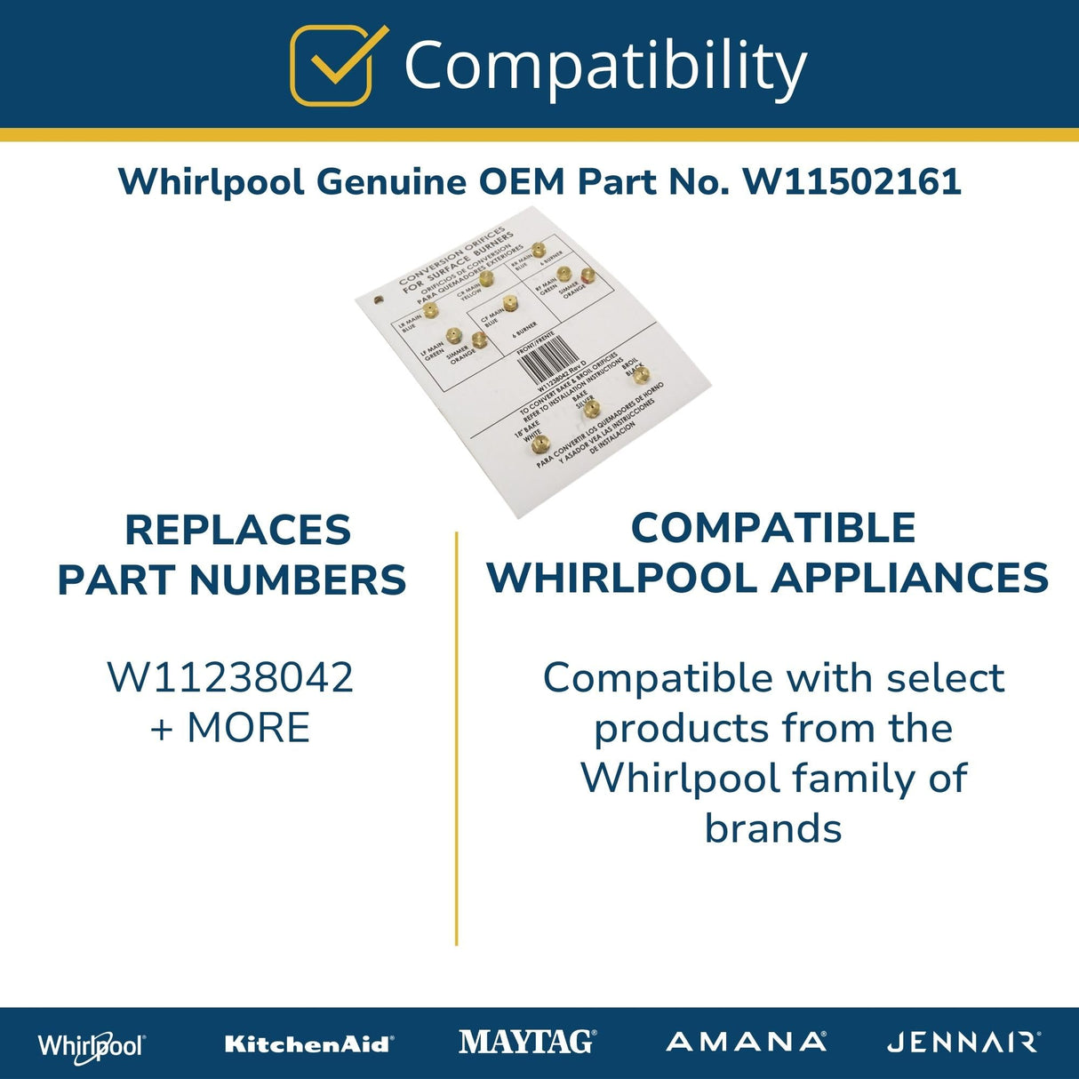 Whirlpool W11502161 Genuine OEM Gas Range LP Conversion Kit Replacement Part - Replaces W11238042