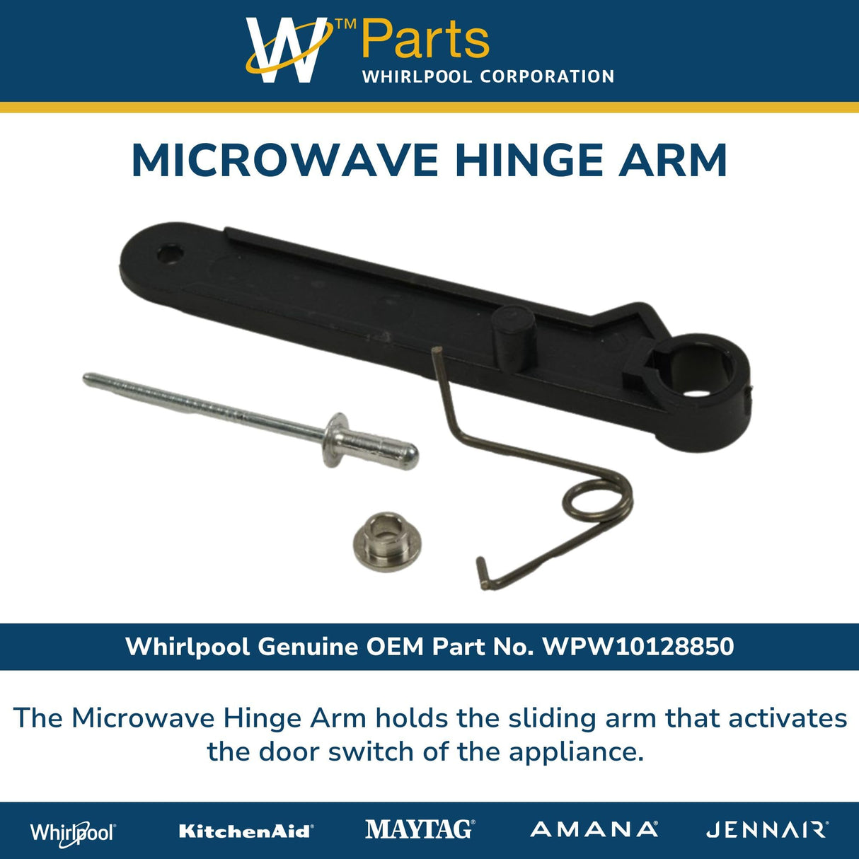 Whirlpool WPW10128850 OEM Microwave Hinge Arm, Black