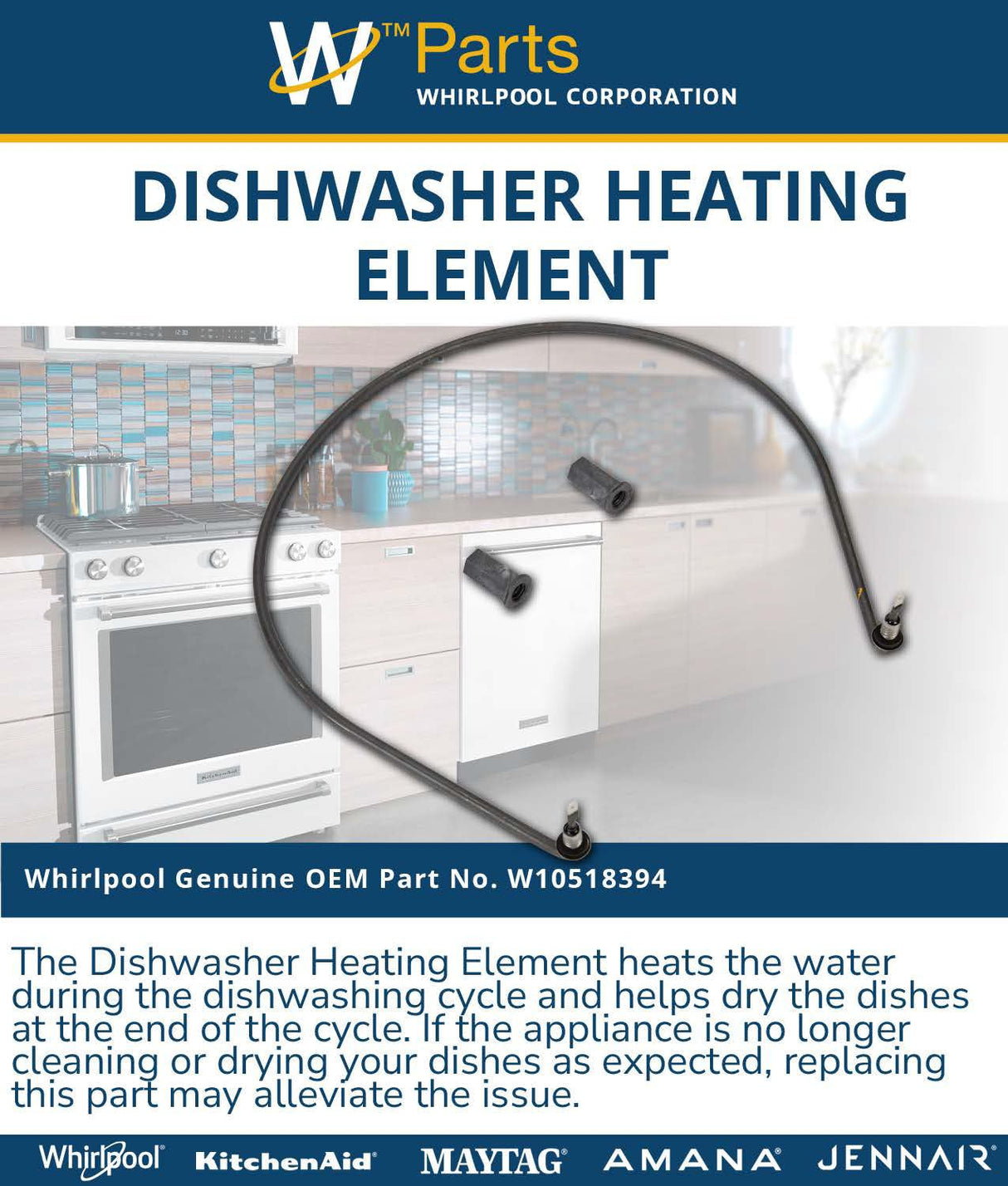 Whirlpool W10518394 Genuine OEM Dishwasher Heating Element