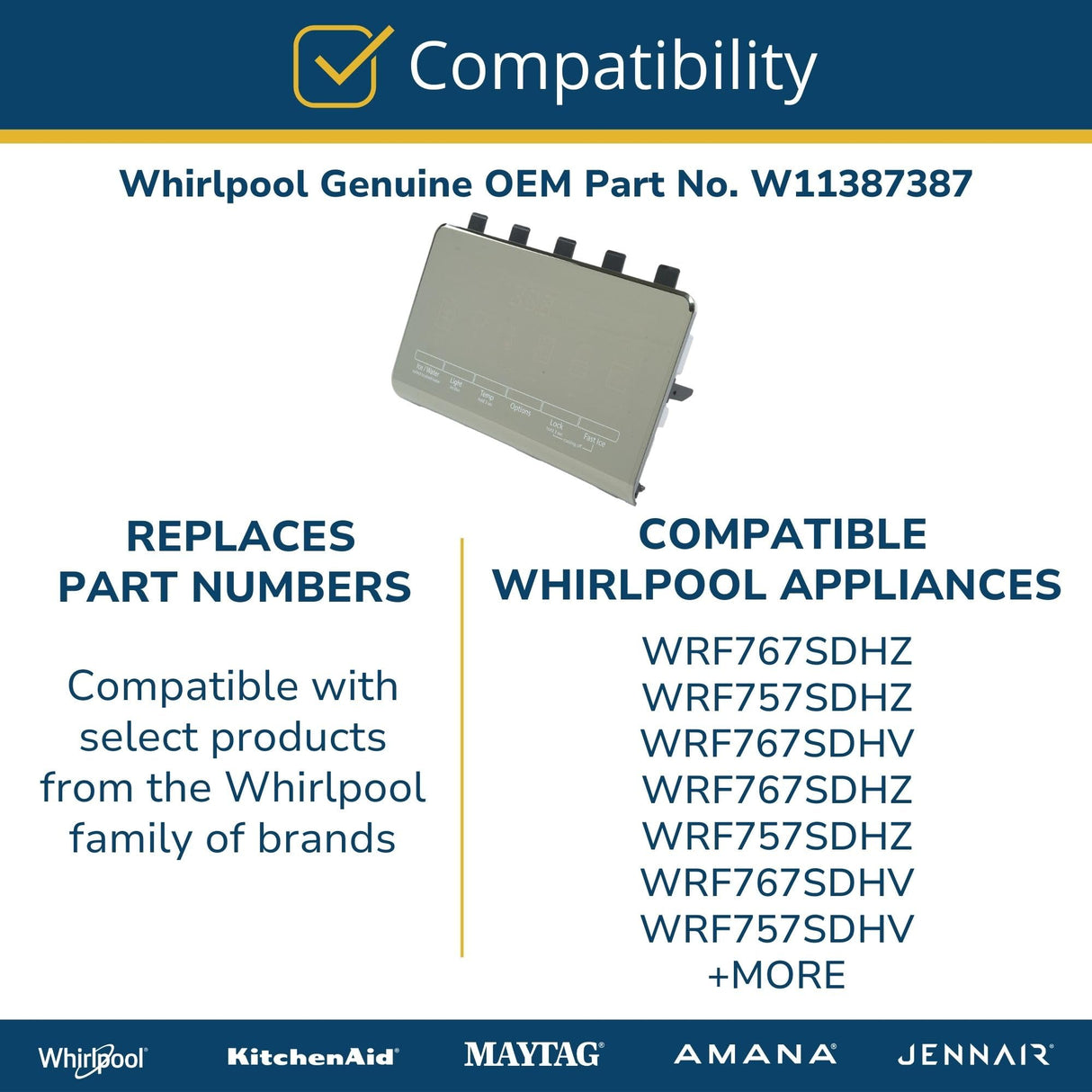 Whirlpool W11387387 Genuine OEM Refrigerator Dispenser User Interface Board