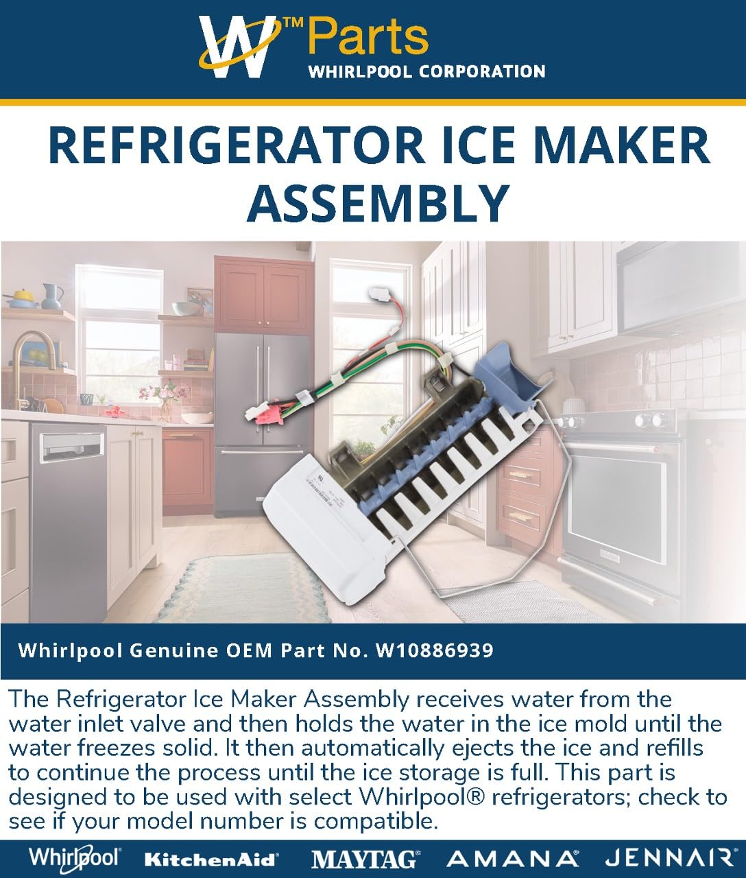 Whirlpool W10886939 Genuine OEM Refrigerator Ice Maker Assembly 