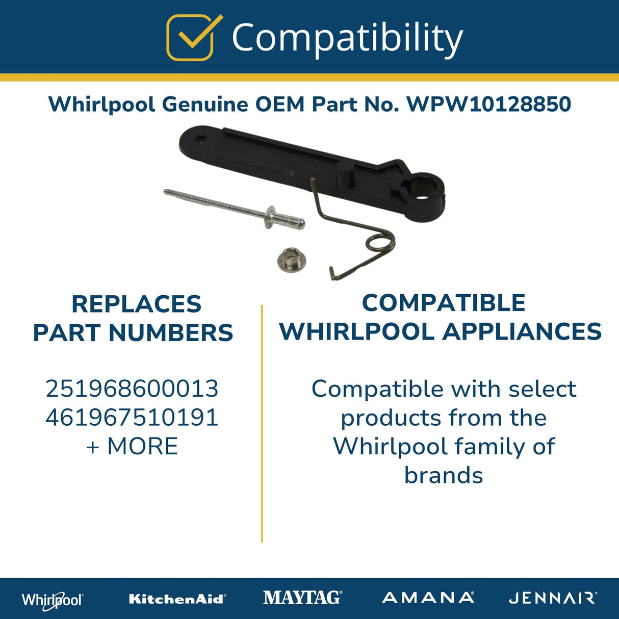 Whirlpool WPW10128850 OEM Microwave Hinge Arm, Black