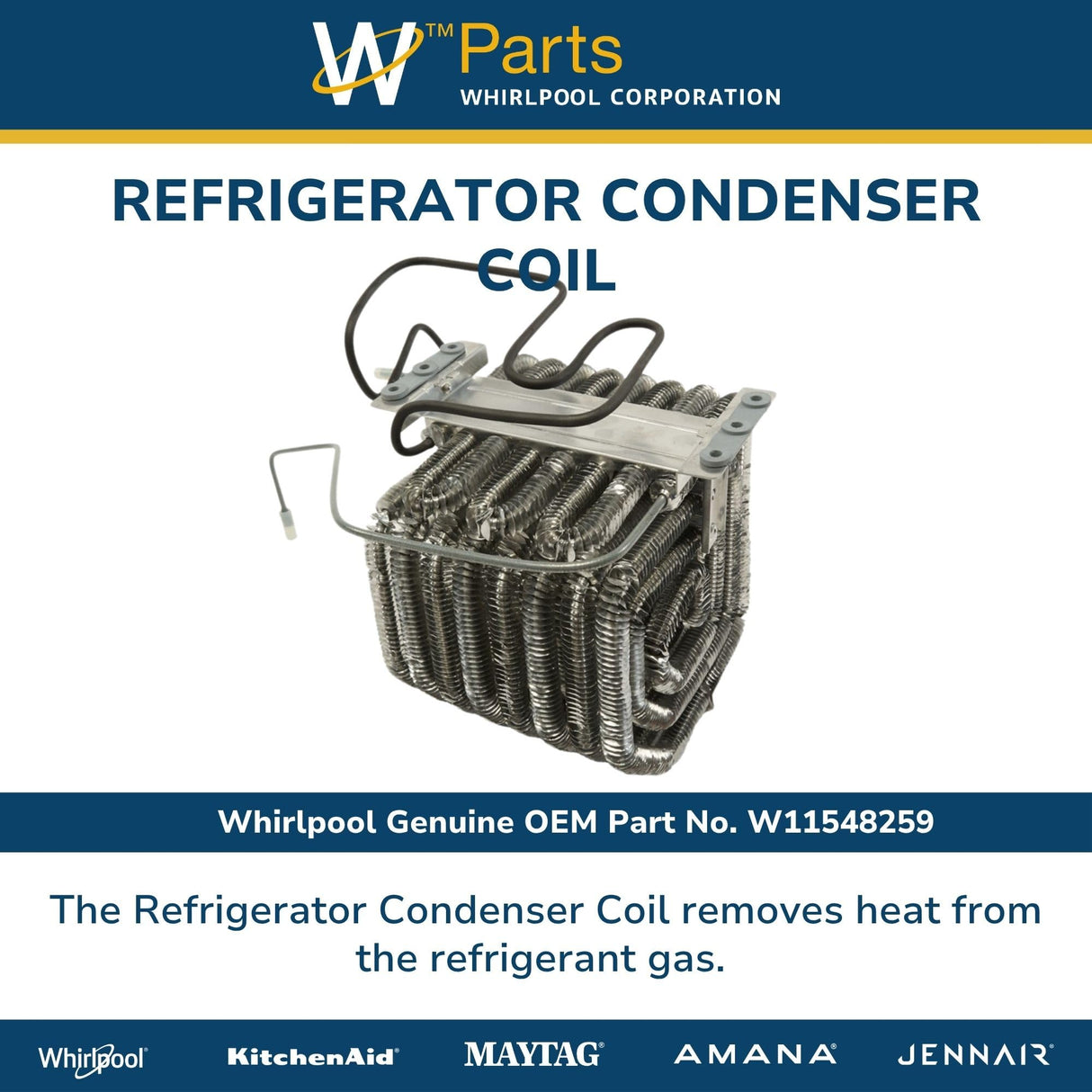 Whirlpool W11548259 Genuine OEM Refrigerator Condenser Coil Replacement Part - Replaces W11442050, W11199416, and more