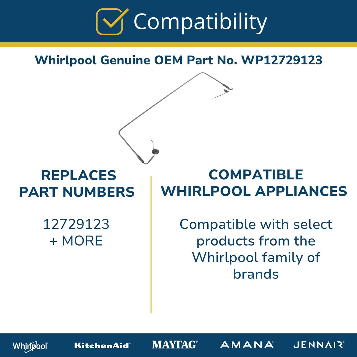 Whirlpool WP12729123 OEM Refrigerator Defrost Heater Element Replacement Part, Stainless