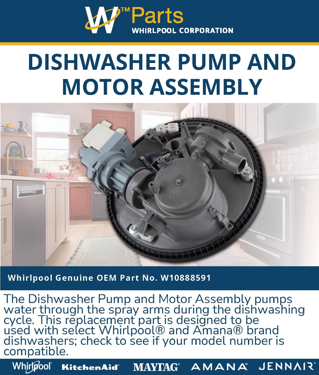Whirlpool W10888591 Genuine OEM Dishwasher Pump and Motor Assembly