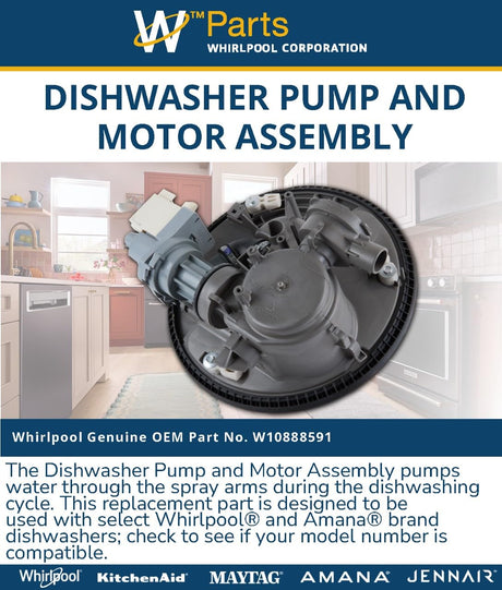 Whirlpool W10888591 Genuine OEM Dishwasher Pump and Motor Assembly