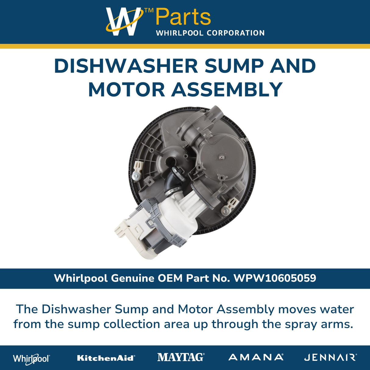 Whirlpool WPW10605059 Genuine OEM Dishwasher Sump and Motor Assembly
