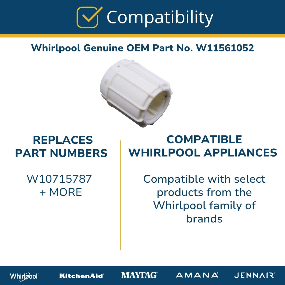 Whirlpool W11561052 Genuine OEM Washer Coupling Replacement Part - Replaces W10715787