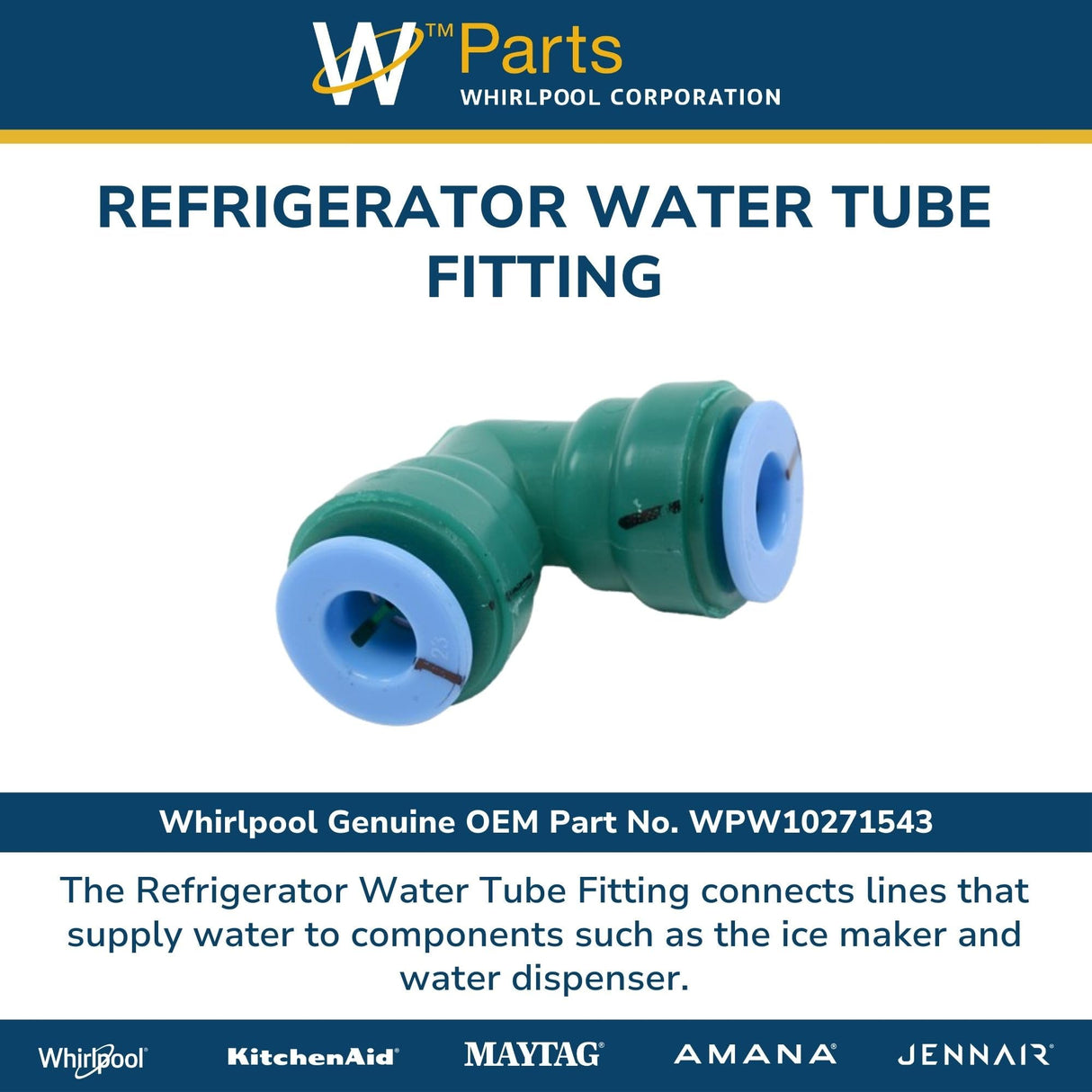 Whirlpool WPW10271543 Genuine OEM Refrigerator Water Tube Fitting Replacement Part - Replaces 2320323 and W10271543