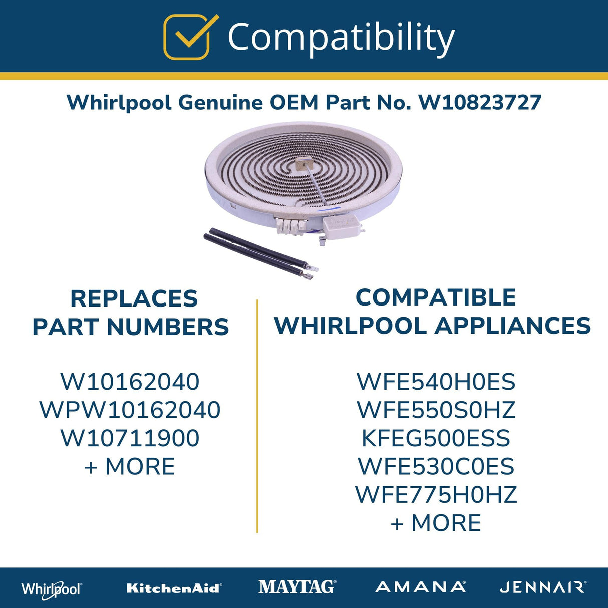 Whirlpool W10823727 Genuine OEM Electric Range Coil Surface Element