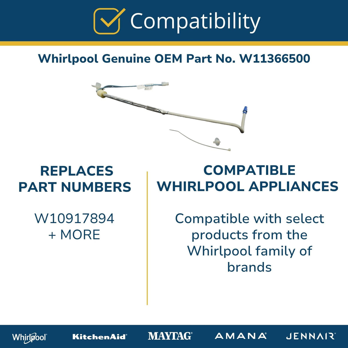 Whirlpool W11366500 Refrigerator Fill Tube Kit