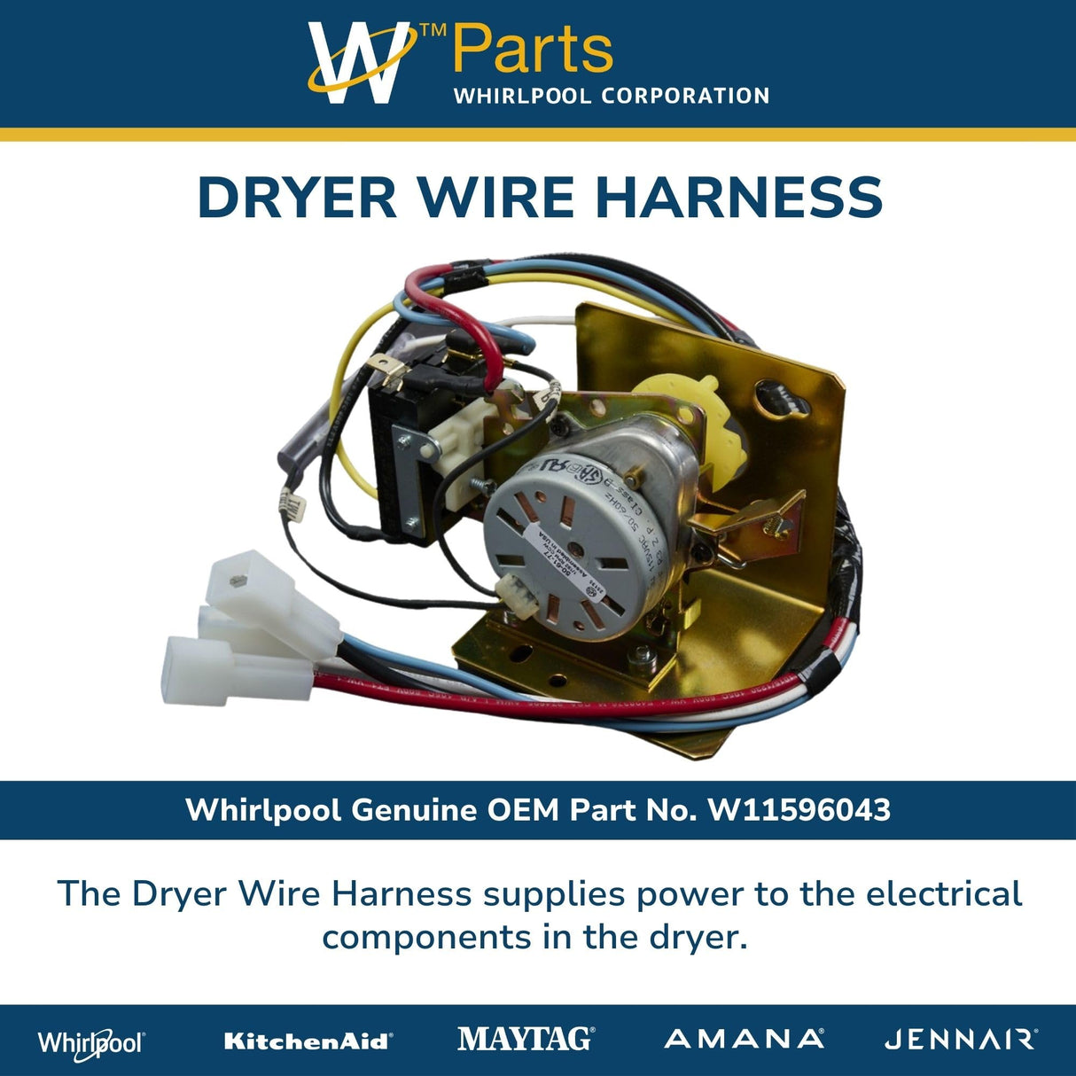 Whirlpool W11596043 Genuine OEM Dryer Wire Harness Replacement Part - Replaces W10521400
