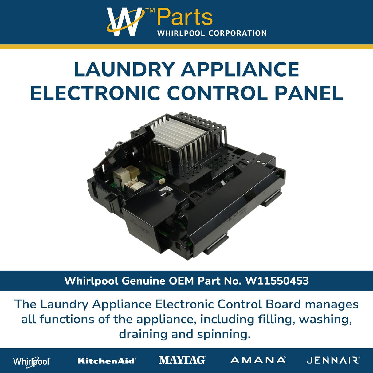 Whirlpool W11550453 Genuine OEM Laundry Appliance Electronic Control Panel