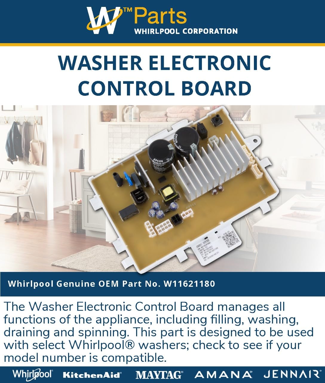 Whirlpool W11621180 Genuine OEM Washer Electronic Control Board 