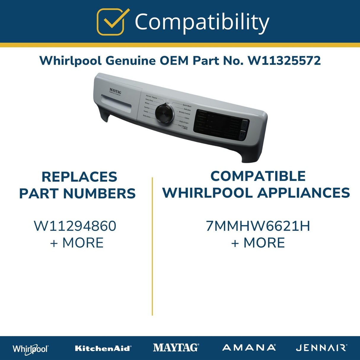 Whirlpool W11325572 Genuine OEM Top Load Washer Electronic Control Panel Assembly