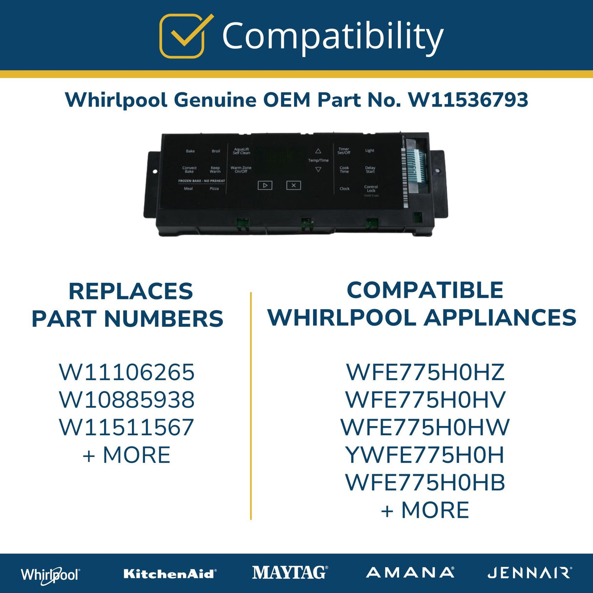 Whirlpool W11536793 Genuine OEM Range Oven Control Board
