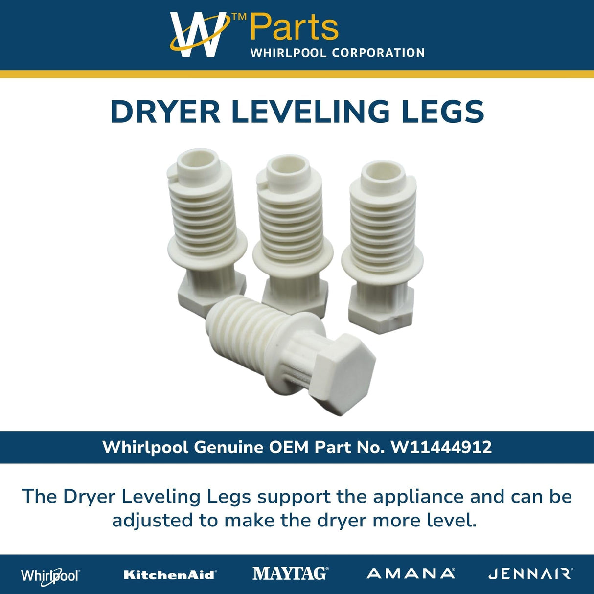 Whirlpool W11444912 Genuine OEM Dryer Leveling Legs