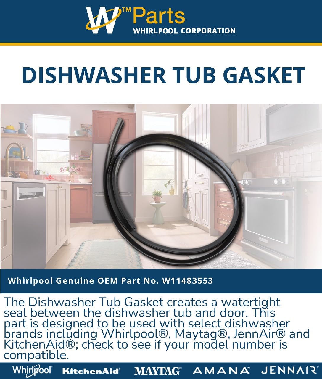 Whirlpool W11483553 Genuine OEM Dishwasher Tub Gasket
