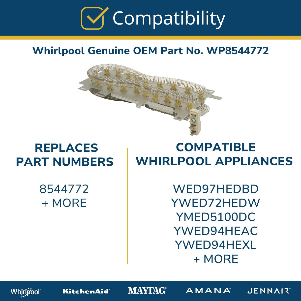 Whirlpool WP8544772 Genuine OEM Dryer Heating Element