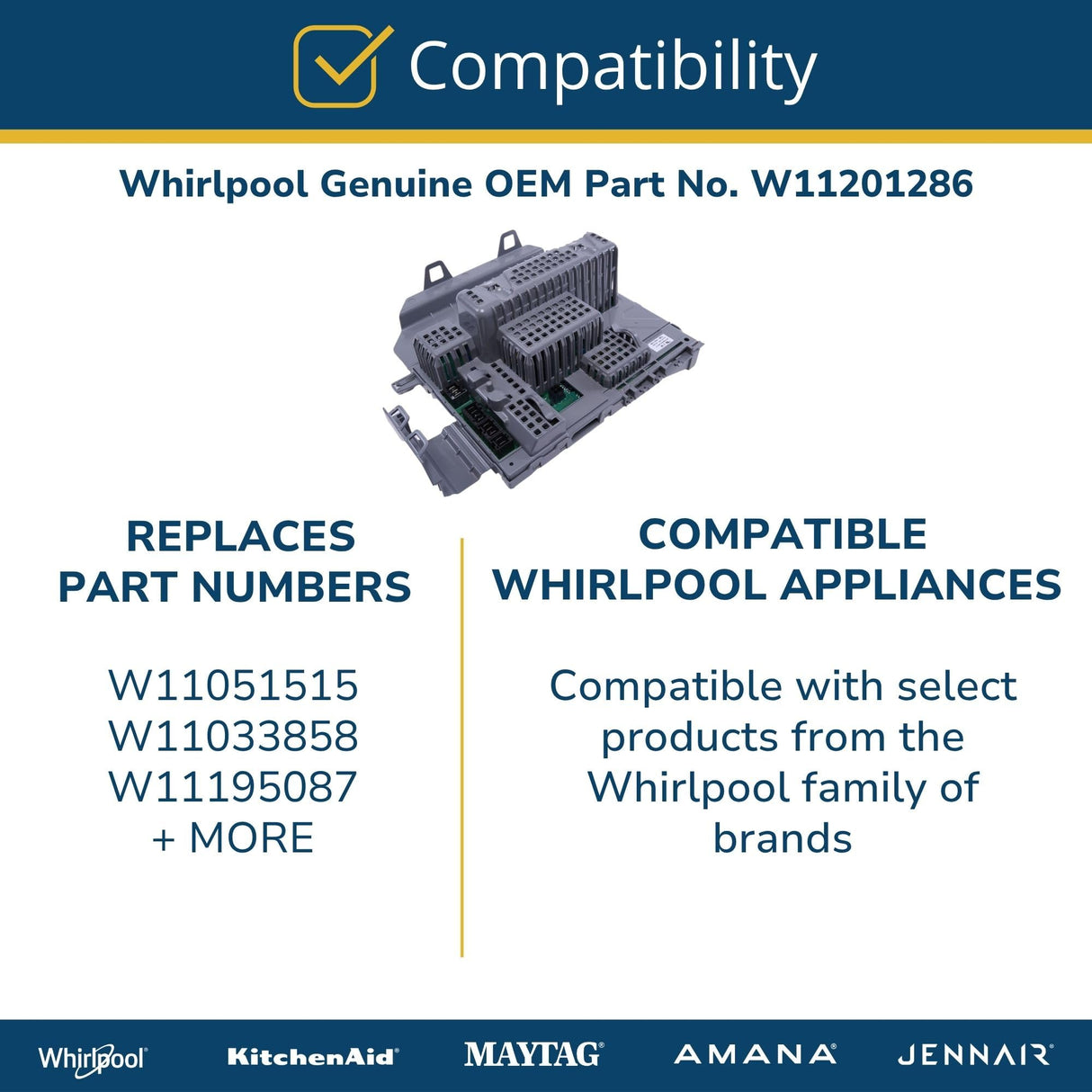 Whirlpool W11201286 Washer Electronic Control Board (Replaces W11051515, W11195087) Genuine Original Equipment Manufacturer (OEM) Part