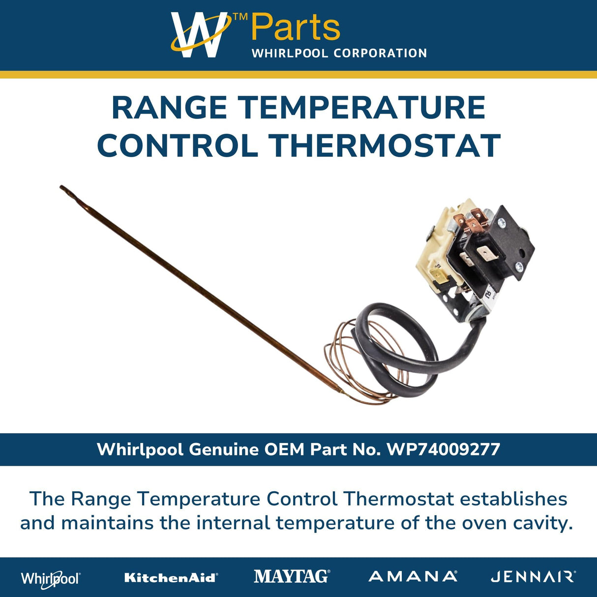 Whirlpool WP74009277 Genuine OEM Range Temperature Control Thermostat Replacement Part - Replaces W10179656, 7404P136-60, and 74009277