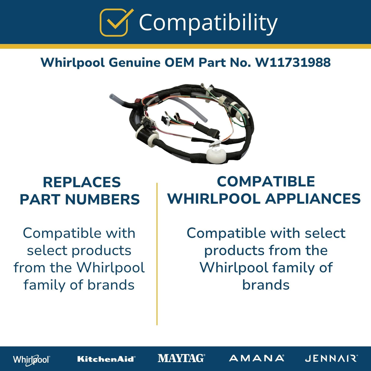 Whirlpool W11731988 Genuine OEM Whirlpool W11731988 Genuine OEM Washer Wire Harness Replacement Part