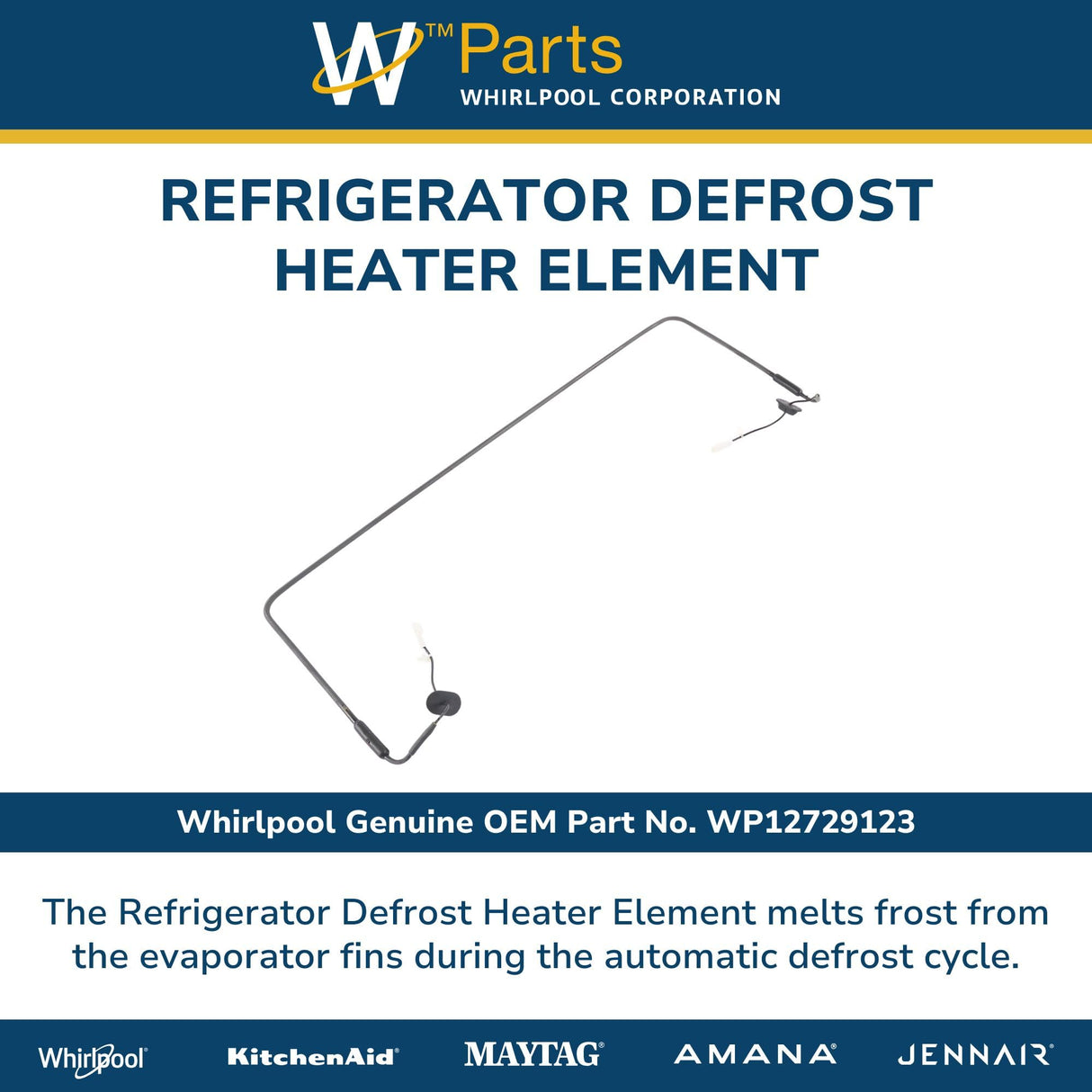 Whirlpool WP12729123 OEM Refrigerator Defrost Heater Element Replacement Part, Stainless