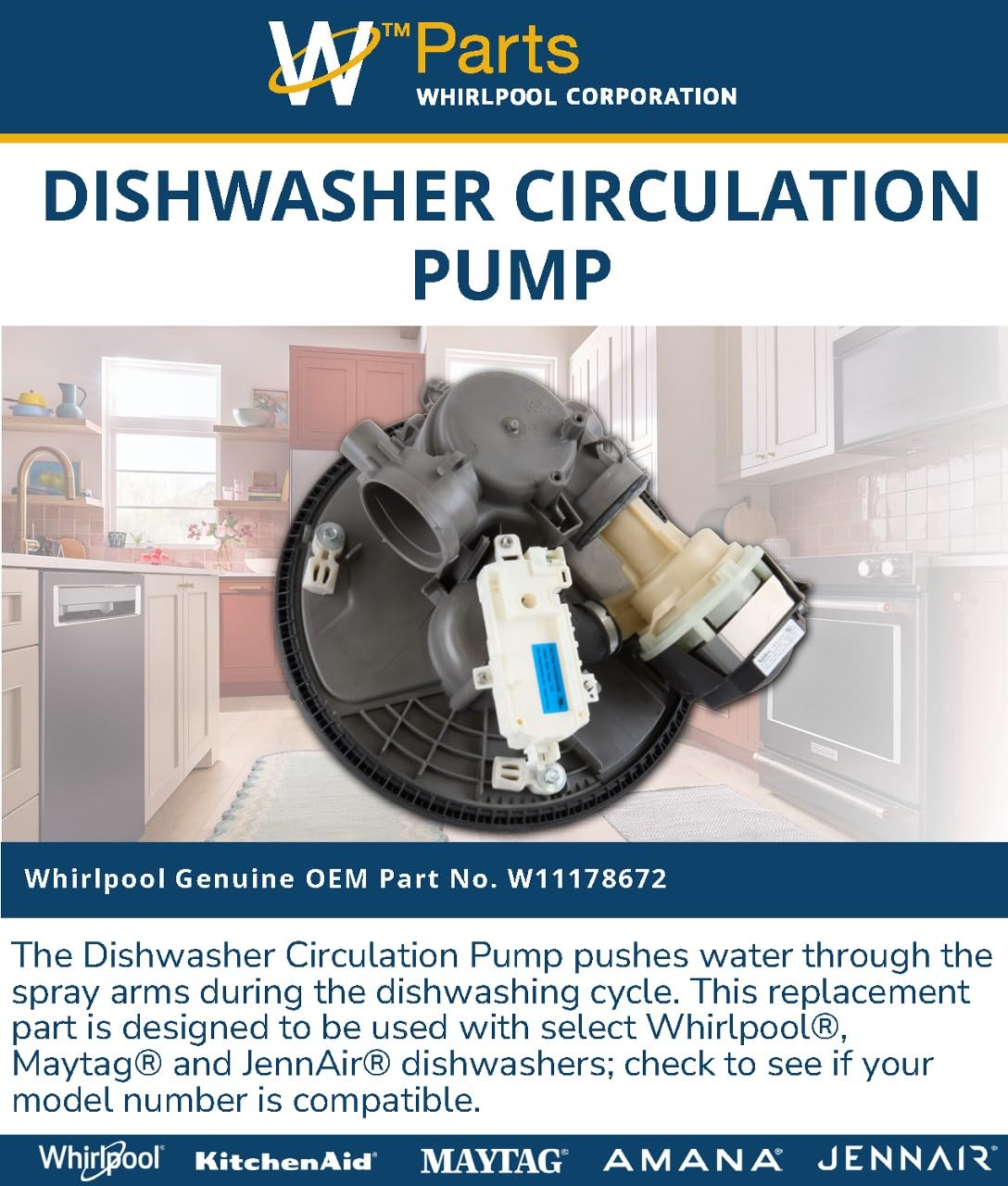 Whirlpool W11178672 Genuine OEM Dishwasher Circulation Pump
