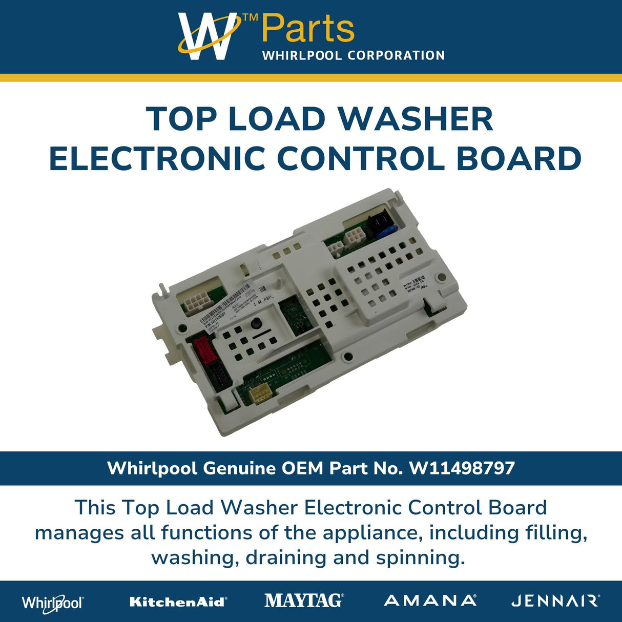 Whirlpool W11498797 Genuine OEM Top Load Washer Electronic Control Board 