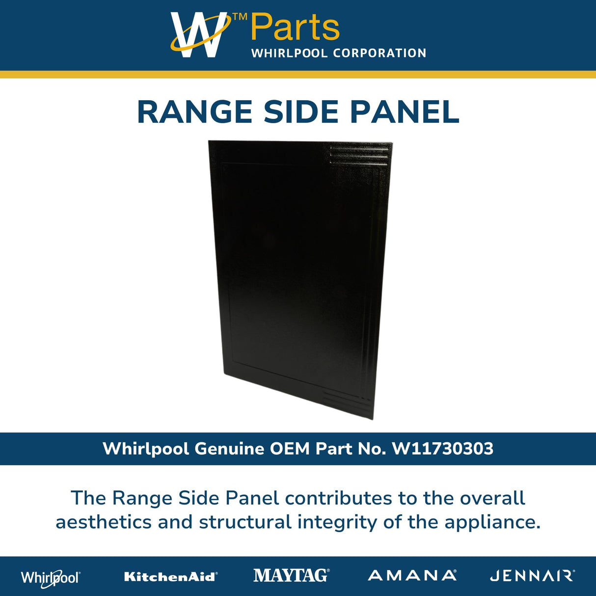 Whirlpool W11730303 OEM Range Side Panel, Black