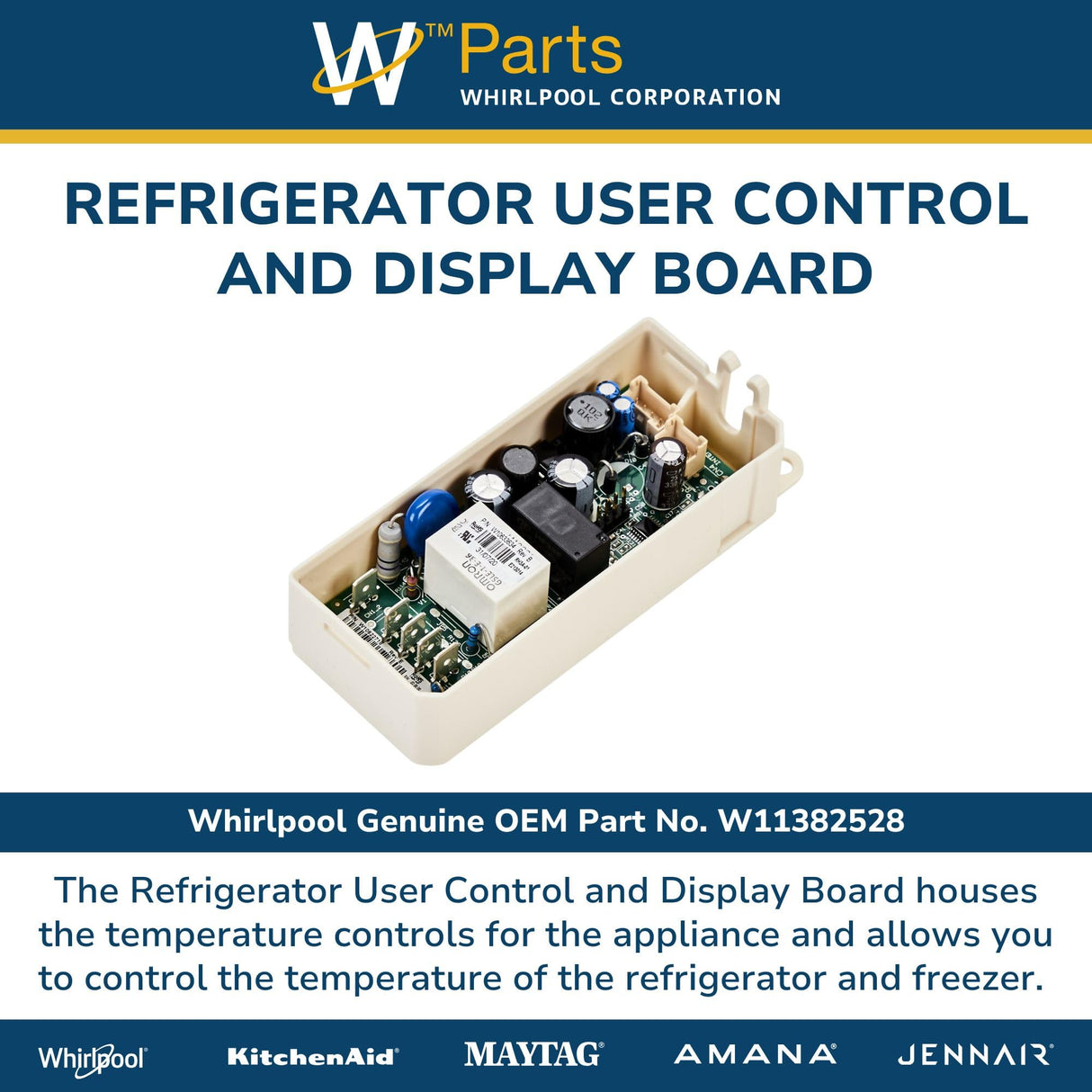 Whirlpool W11382528 Genuine OEM Refrigerator User Control and Display Board Replacement Part - Replaces W11216515, W11214731, W11316135, and more