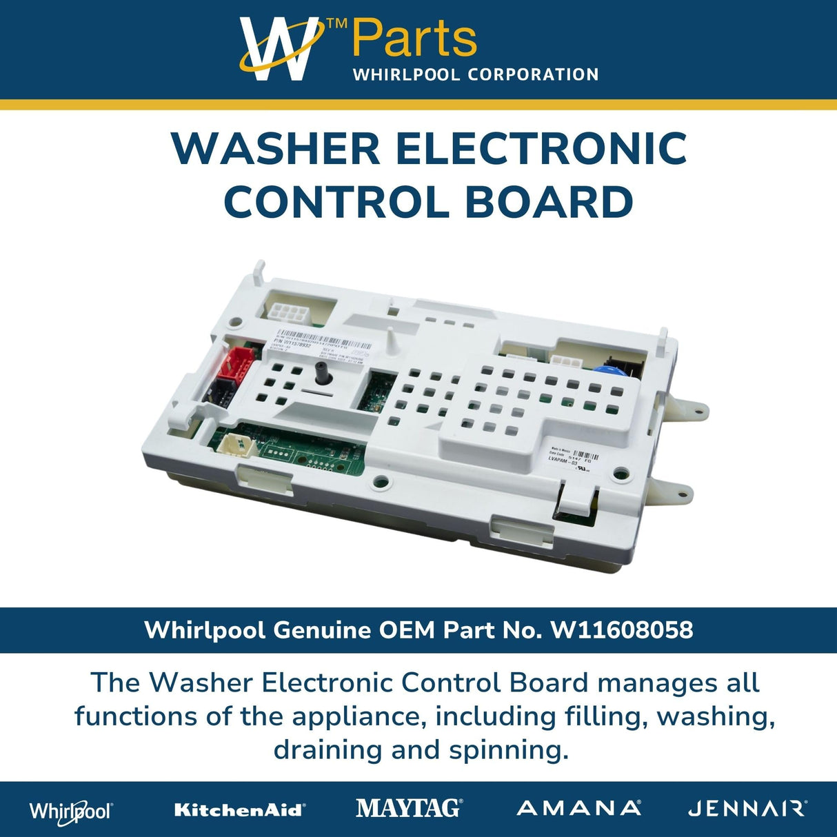 Whirlpool W11608058 Genuine OEM Washer Electronic Control Board