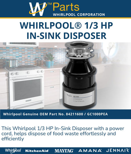 Whirpool 84211600 1/3 HP in-Sink Food Disposer, Black