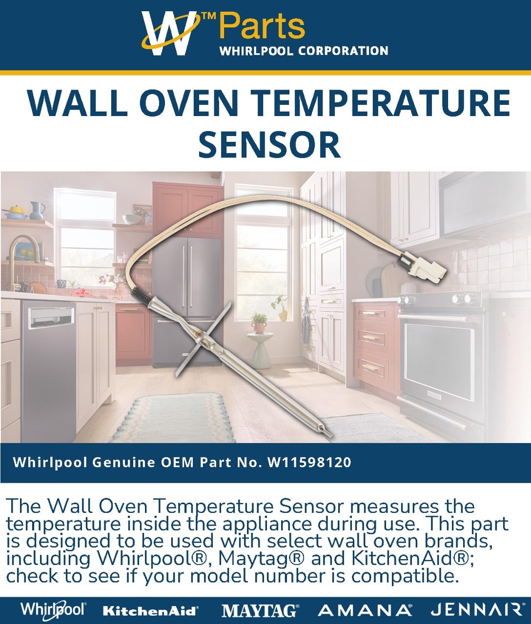 Whirlpool W11598120 Genuine OEM Wall Oven Temperature Sensor