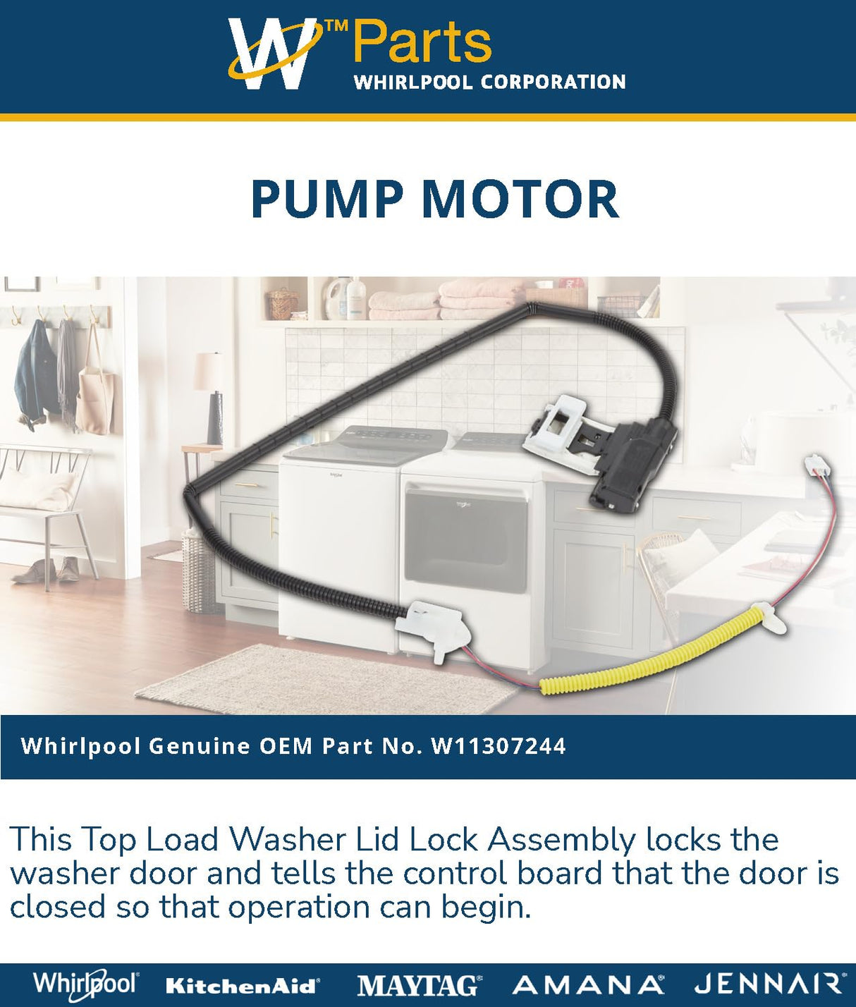 Whirlpool W11307244 Genuine OEM Top Load Washer Lid Lock Assembly