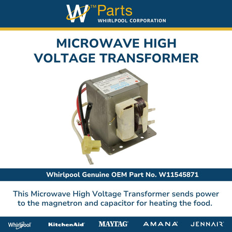 Whirlpool W11545871 Genuine OEM Microwave High Voltage Transformer Replacement Part - Replaces