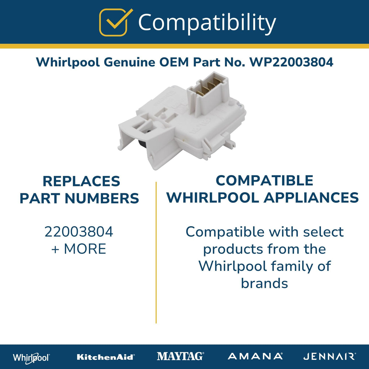 Whirlpool WP22003804 Genuine OEM Top Load Washer Lid Switch Assembly Replacement Part - Replaces 22003804