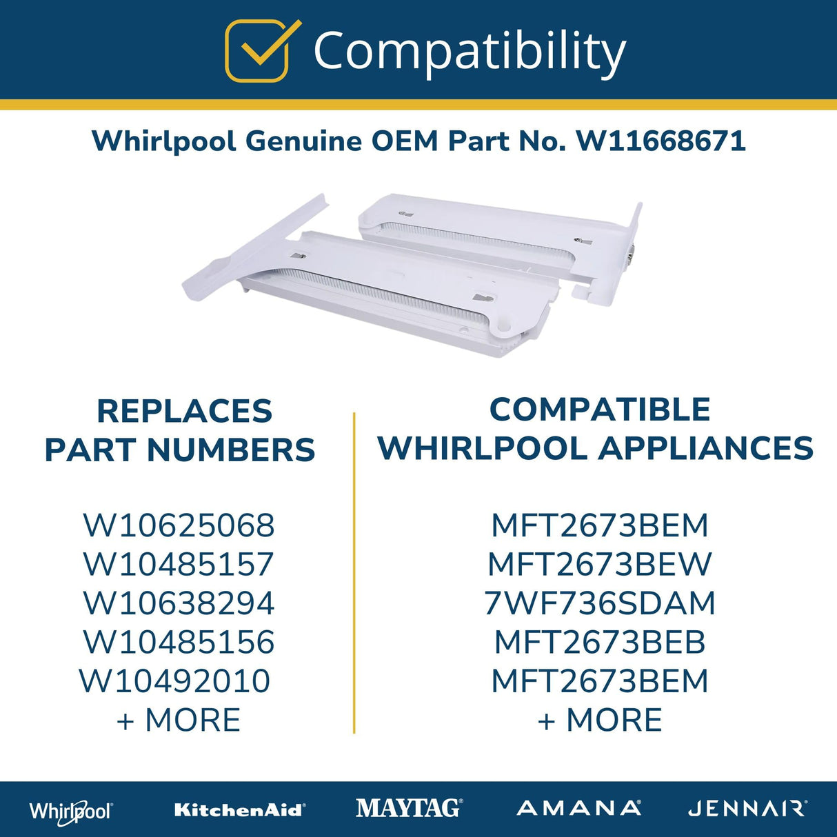 Whirlpool W11668671 Genuine OEM Bottom Mount Refrigerator Door Glide, Set of 2